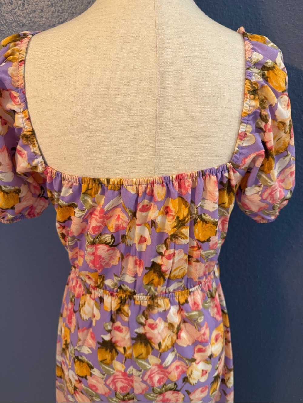 Inspired Hearts Lavender Floral Maxi Dress with Puff Sleeves - Picture 6 of 7
